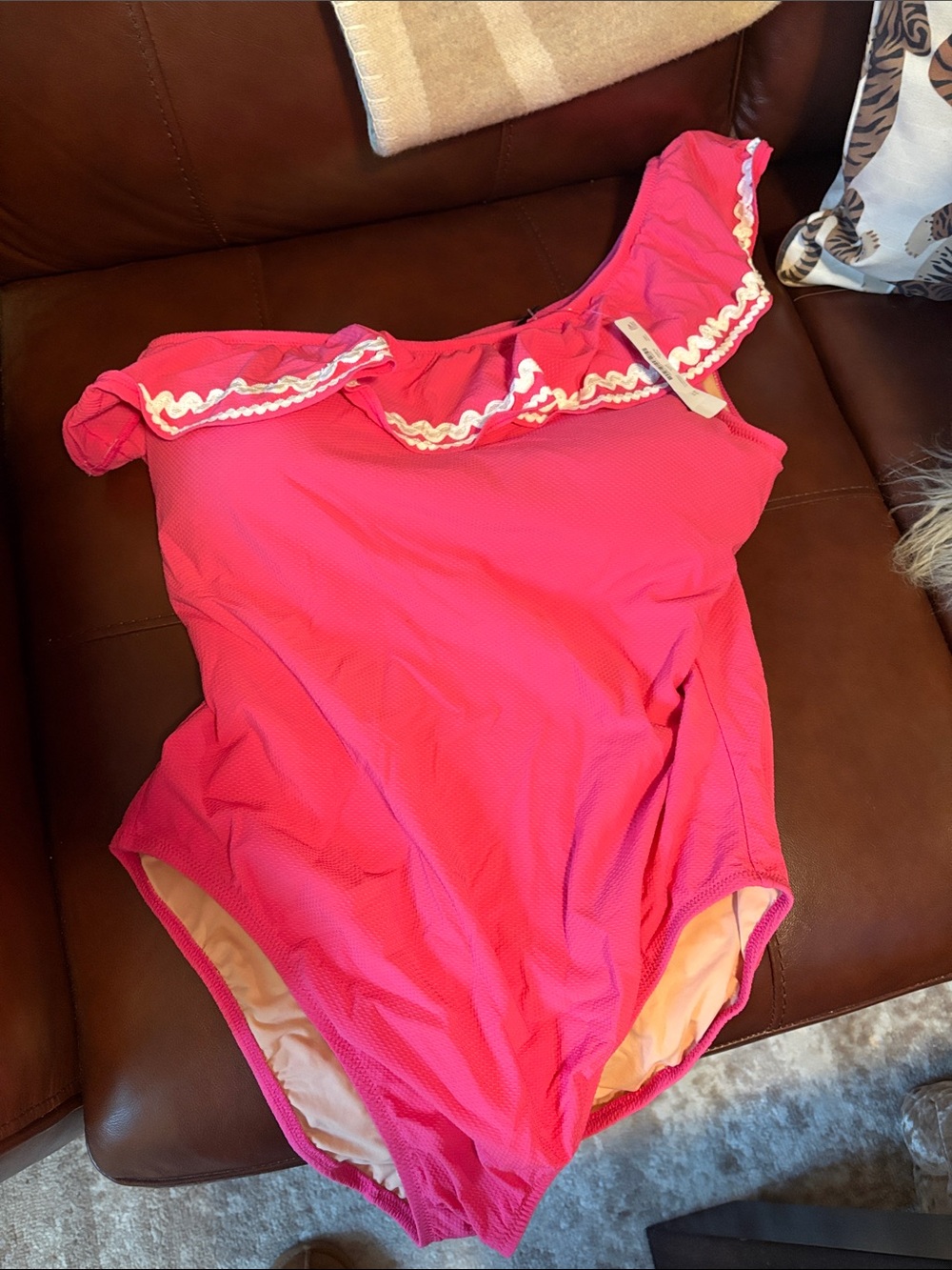 J.CREW Bright Pink One-Shoulder Ruffle Swimsuit 12